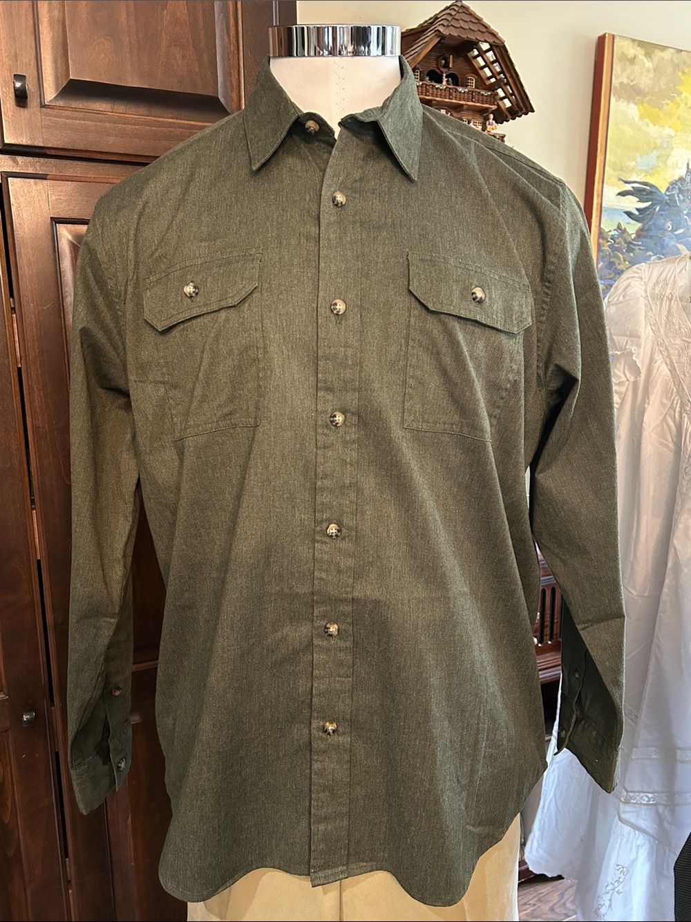 Wrangler Sz XL Olive Green Button-Up Work Shirt Jacket